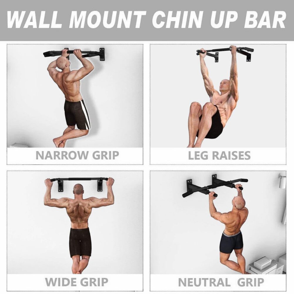 Wall mounted chin up bar with ab straps fitness combo for home gym